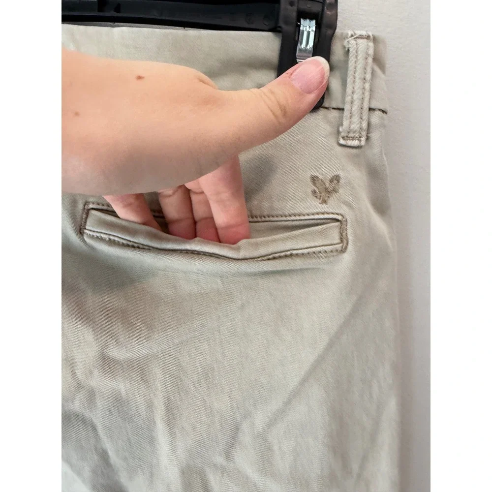 American Eagle Khaki Stretch Flare Pants Womens 8 Regular Tan Chino Trousers